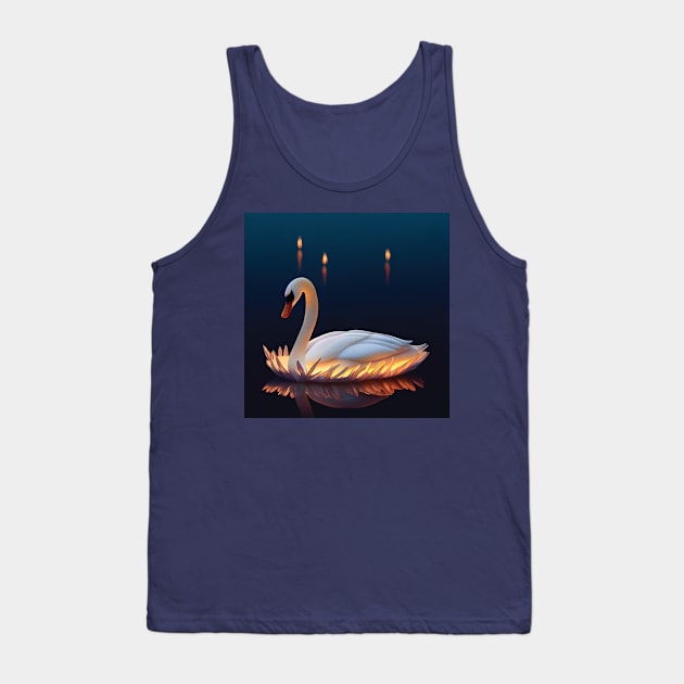 Beautiful, Graceful Swan glowing in a Candlelit Lake. Romantic Image Tank Top by Geminiartstudio